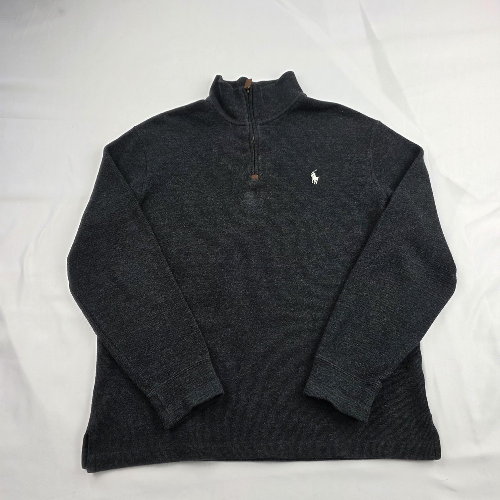Polo Ralph Lauren Sweater Mens Medium Gray Quarter Zip Mock Neck Pullover